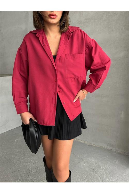 Dipmoda kadın oversize cep detaylı poplin gömlek DPNBG072