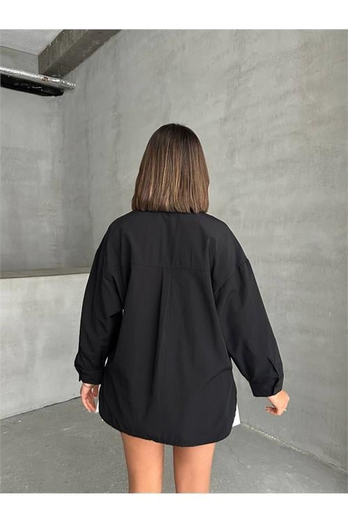Dipmoda kadın oversize cep detaylı poplin gömlek DPNBG072