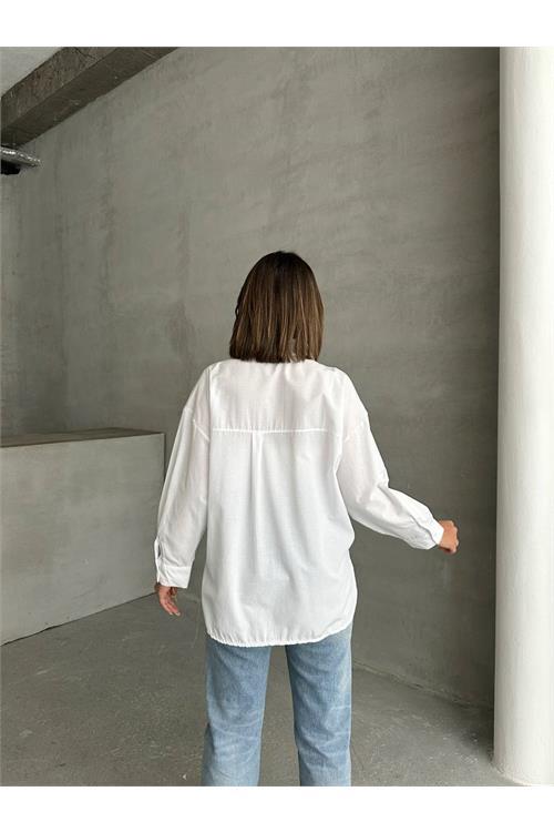 Dipmoda kadın oversize cep detaylı poplin gömlek DPNBG072