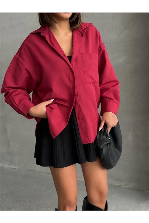 Dipmoda kadın oversize cep detaylı poplin gömlek DPNBG072