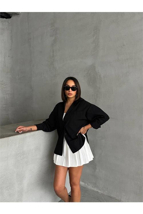 Dipmoda kadın oversize cep detaylı poplin gömlek DPNBG072