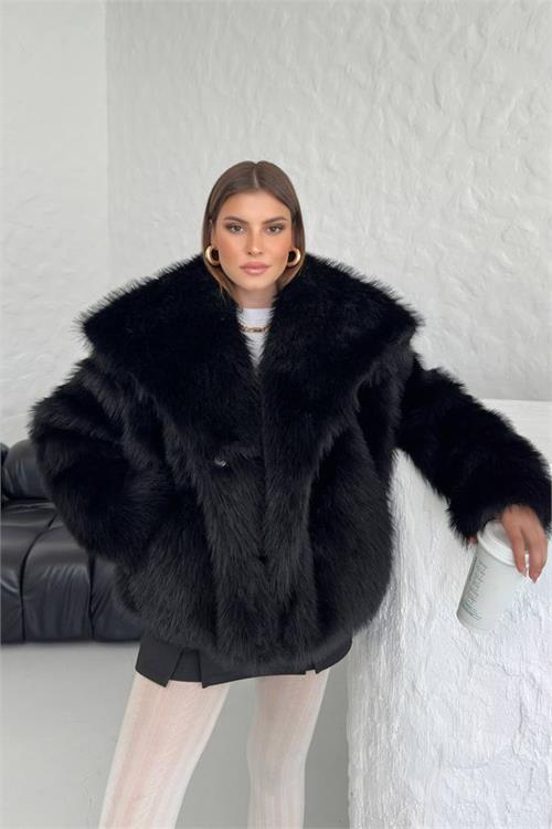 Dipmoda kadın oversize çıtçıtlı ithal kürk mont NBG037 