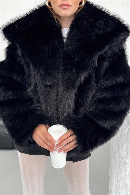 Dipmoda kadın oversize çıtçıtlı ithal kürk mont NBG037 
