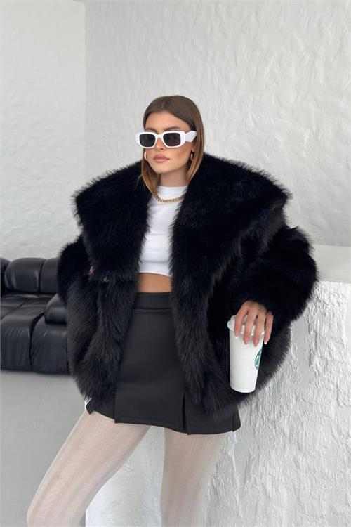 Dipmoda kadın oversize çıtçıtlı ithal kürk mont NBG037 