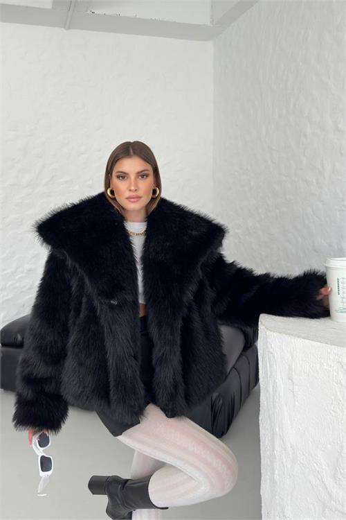 Dipmoda kadın oversize çıtçıtlı ithal kürk mont NBG037 