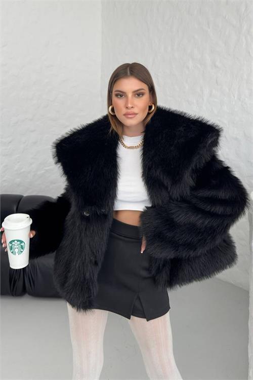 Dipmoda kadın oversize çıtçıtlı ithal kürk mont NBG037 