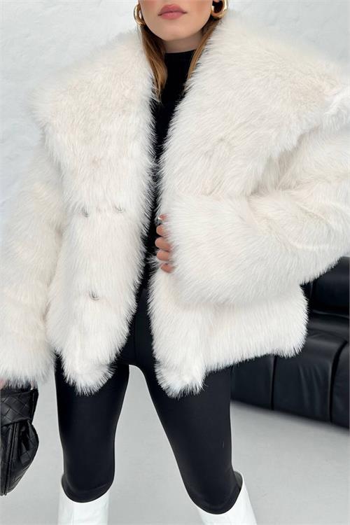 Dipmoda kadın oversize çıtçıtlı ithal kürk mont NBG037 