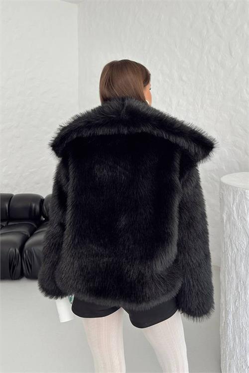 Dipmoda kadın oversize çıtçıtlı ithal kürk mont NBG037 