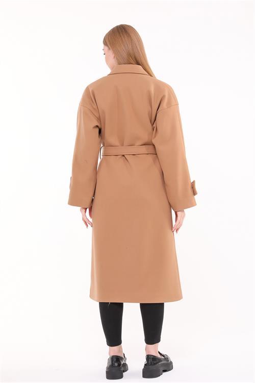 Dipmoda kadın oversize yünlü kaşe kaban DPNBPLTN01 - Camel