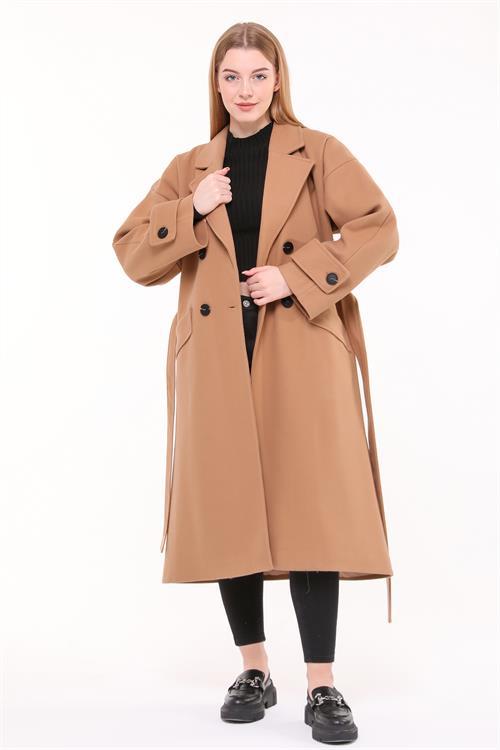 Dipmoda kadın oversize yünlü kaşe kaban DPNBPLTN01 - Camel