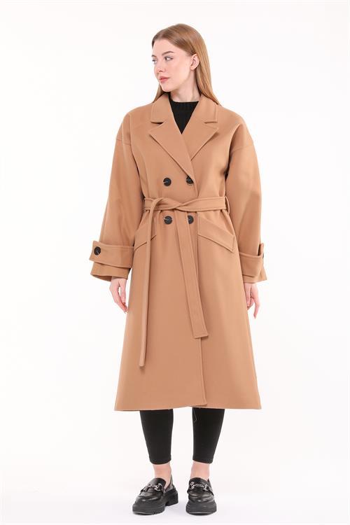 Dipmoda kadın oversize yünlü kaşe kaban DPNBPLTN01 - Camel