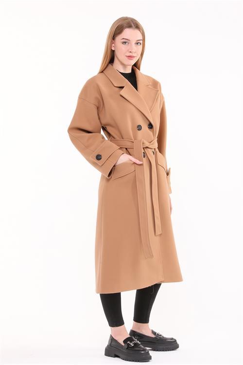 Dipmoda kadın oversize yünlü kaşe kaban DPNBPLTN01 - Camel