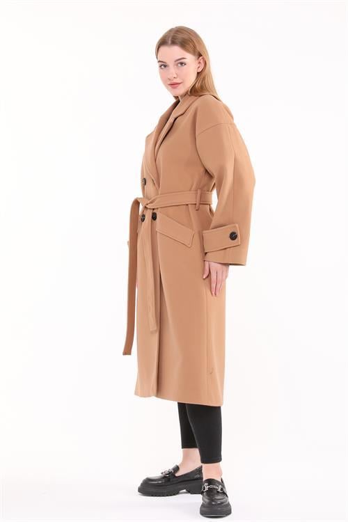 Dipmoda kadın oversize yünlü kaşe kaban DPNBPLTN01 - Camel