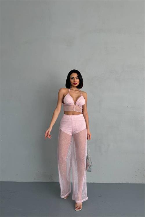 Dipmoda kadın palazzo pantolon braletli takım DPNBDF116