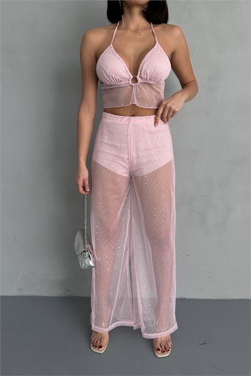 Dipmoda kadın palazzo pantolon braletli takım DPNBDF116