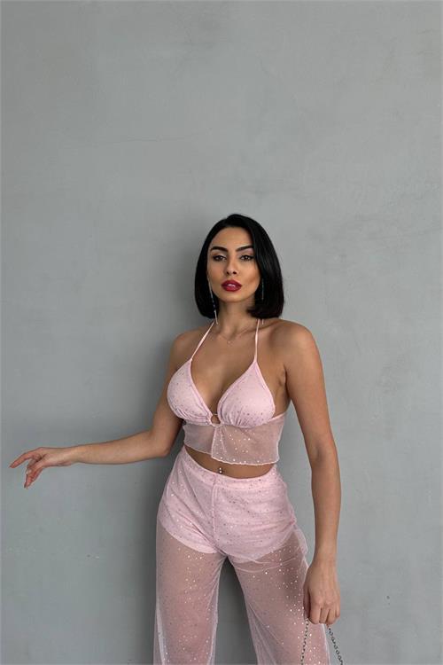 Dipmoda kadın palazzo pantolon braletli takım DPNBDF116