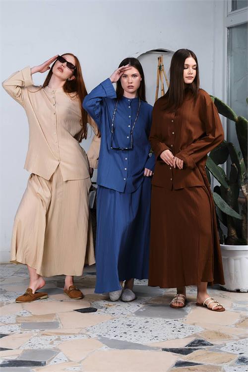 Dipmoda kadın pamuk gömlek etek alt üst takım DPNBDM8000