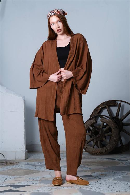 Dipmoda kadın pamuklu şalvar kimono ikili takım NBDM8001