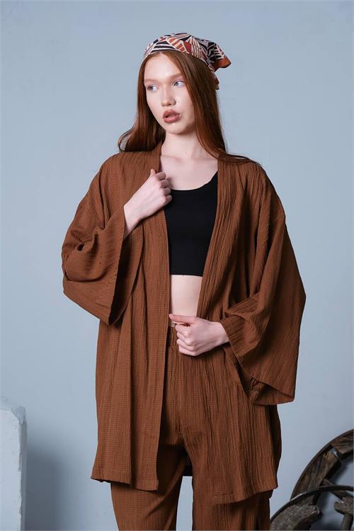 Dipmoda kadın pamuklu şalvar kimono ikili takım NBDM8001