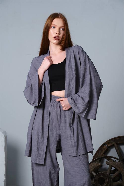 Dipmoda kadın pamuklu şalvar kimono ikili takım NBDM8001