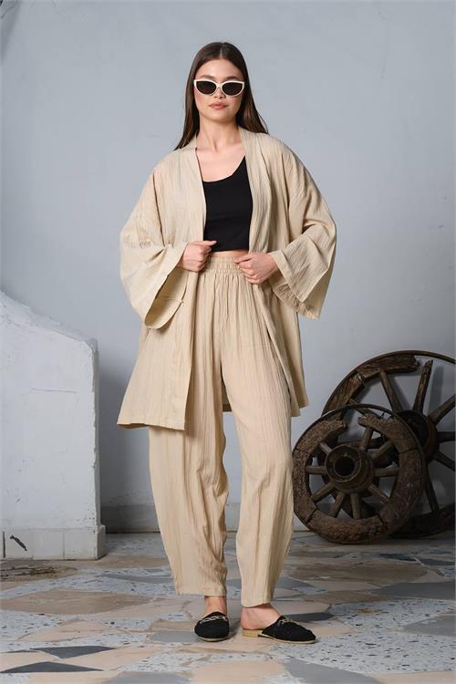 Dipmoda kadın pamuklu şalvar kimono ikili takım NBDM8001