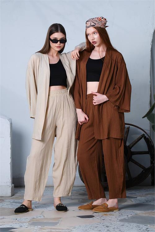 Dipmoda kadın pamuklu şalvar kimono ikili takım NBDM8001