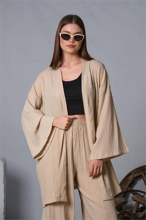 Dipmoda kadın pamuklu şalvar kimono ikili takım NBDM8001