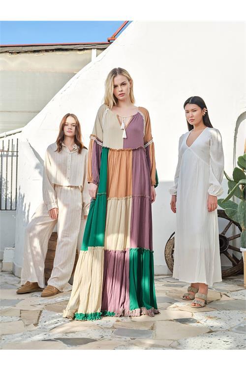 Dipmoda kadın pamuklu uzun salaş elbise DPNBDM6008