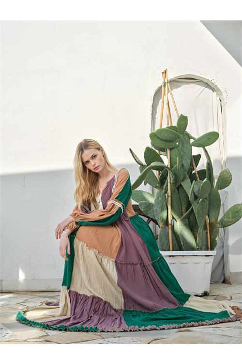 Dipmoda kadın pamuklu uzun salaş elbise DPNBDM6008