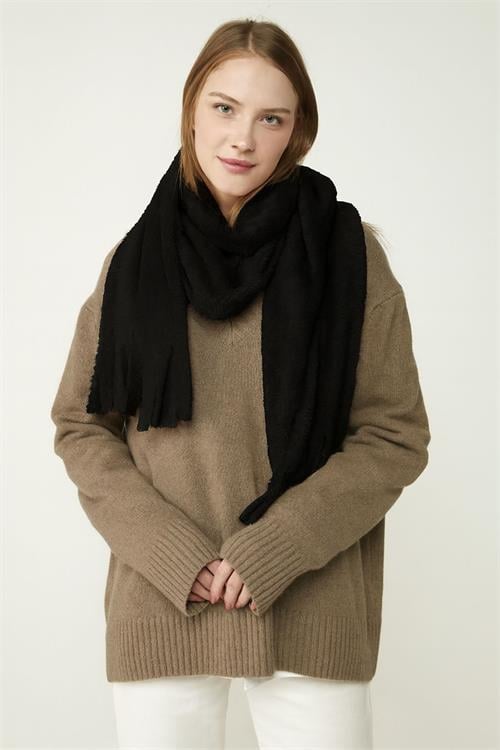 Dipmoda kadın peluş dokulu ucu püsküllü kışlık şal atkı DPAKS048