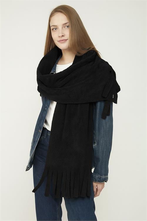 Dipmoda kadın peluş dokulu ucu püsküllü kışlık şal atkı DPAKS048