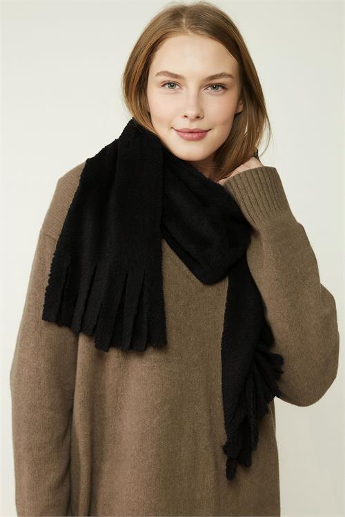 Dipmoda kadın peluş dokulu ucu püsküllü kışlık şal atkı DPAKS048