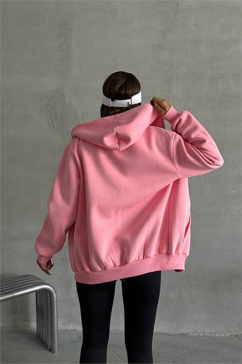 Dipmoda kadın pembe kapuşonlu içi pamuklu sweat NBG030 