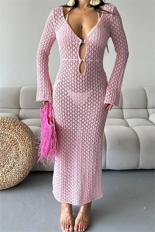 Dipmoda kadın pembe maxi boy triko pareo DPMYLK28