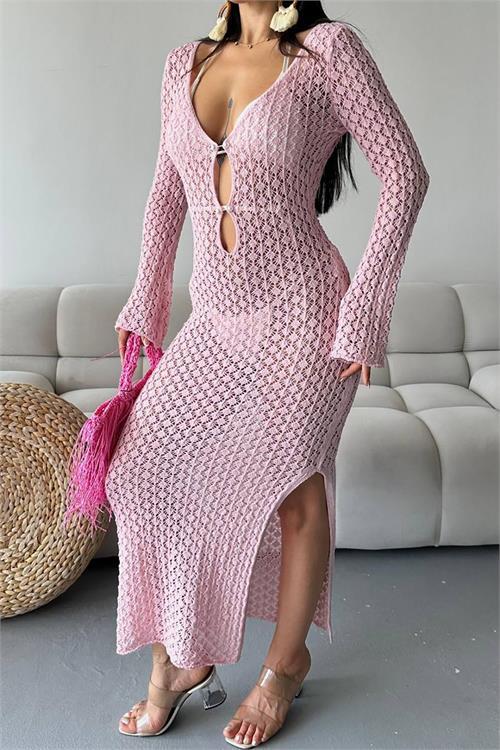 Dipmoda kadın pembe maxi boy triko pareo DPMYLK28