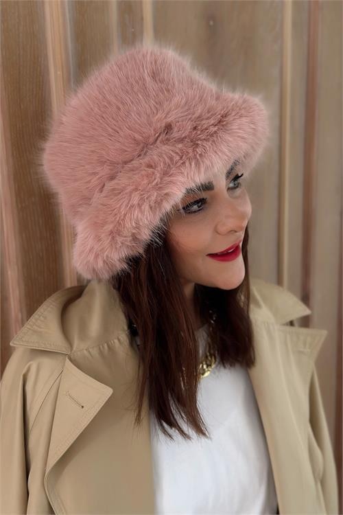 Dipmoda kadın pembe peluş kalpak şapka DPAKS001