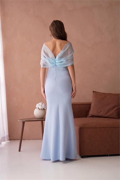 Dipmoda kadın pembe tül ve taş detaylı abiye elbise DPS9372