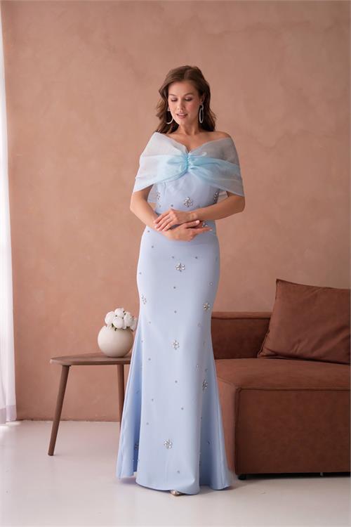 Dipmoda kadın pembe tül ve taş detaylı abiye elbise DPS9372