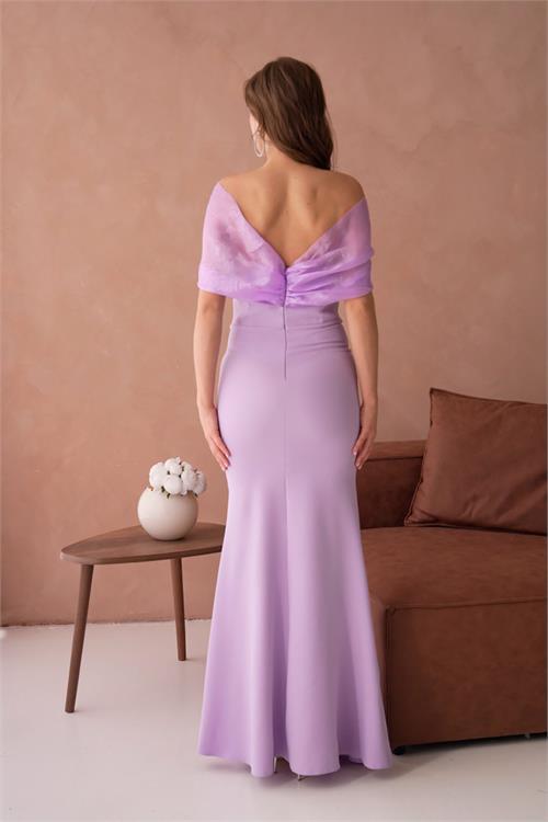 Dipmoda kadın pembe tül ve taş detaylı abiye elbise DPS9372