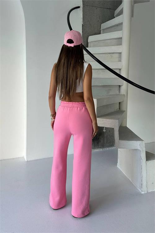 Dipmoda kadın pembe yüksek bel 3 iplik eşofman altı DPG107