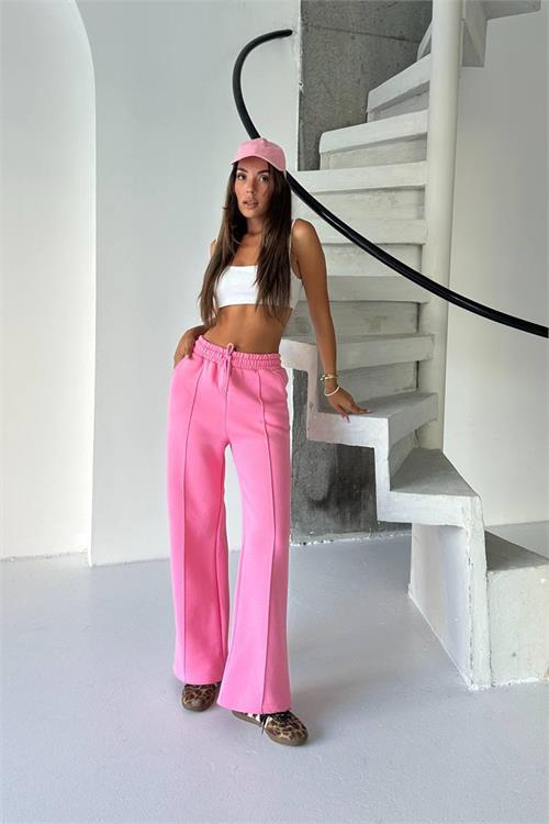 Dipmoda kadın pembe yüksek bel 3 iplik eşofman altı DPG107