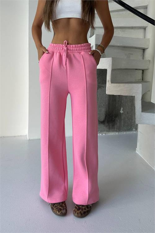 Dipmoda kadın pembe yüksek bel 3 iplik eşofman altı DPG107