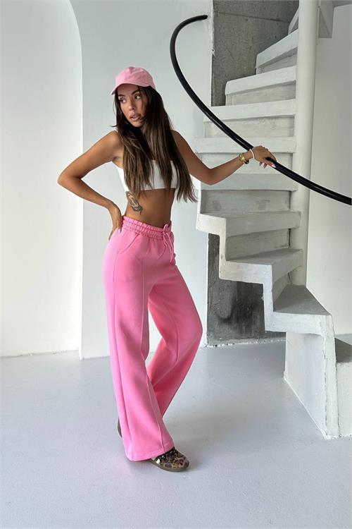 Dipmoda kadın pembe yüksek bel 3 iplik eşofman altı DPG107