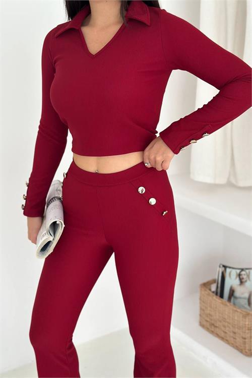 Dipmoda kadın polo yaka düğme detaylı takım DPK4322