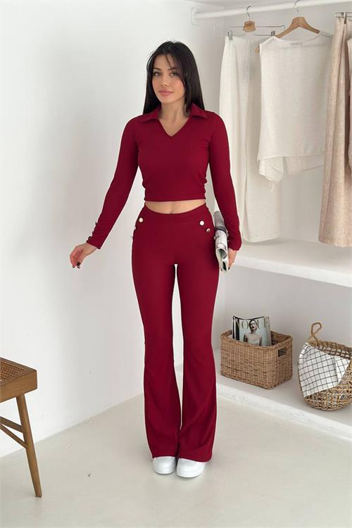 Dipmoda kadın polo yaka düğme detaylı takım DPK4322