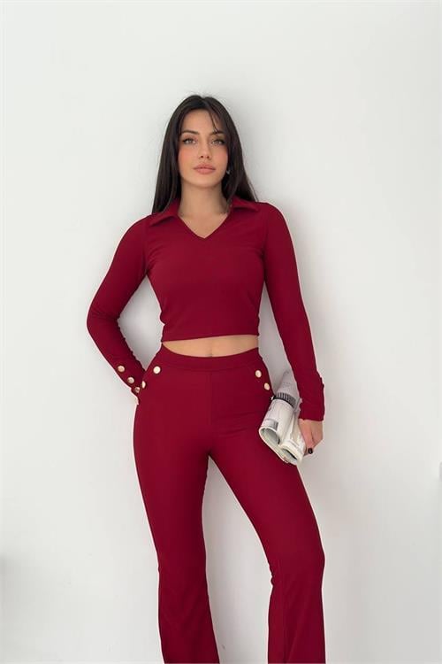 Dipmoda kadın polo yaka düğme detaylı takım DPK4322