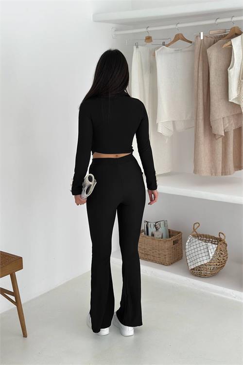 Dipmoda kadın polo yaka düğme detaylı takım DPK4322