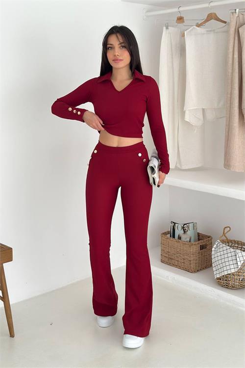 Dipmoda kadın polo yaka düğme detaylı takım DPK4322