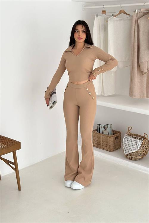 Dipmoda kadın polo yaka düğme detaylı takım DPK4322