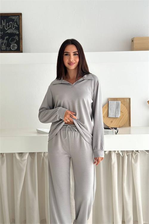 Dipmoda kadın polo yaka modal uzun kollu eşofman takımı DPTG108